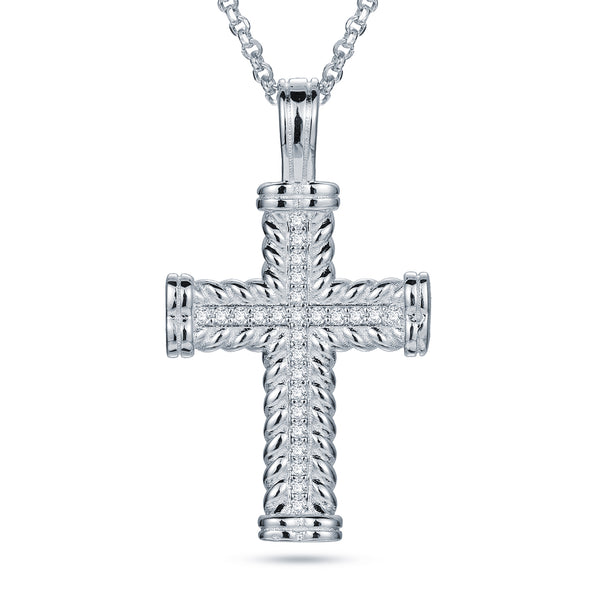 Sterling Silver Cubic Zirconia Necklace - 925 Silver CZ Set Cross - by Hearts Forever Jewellers