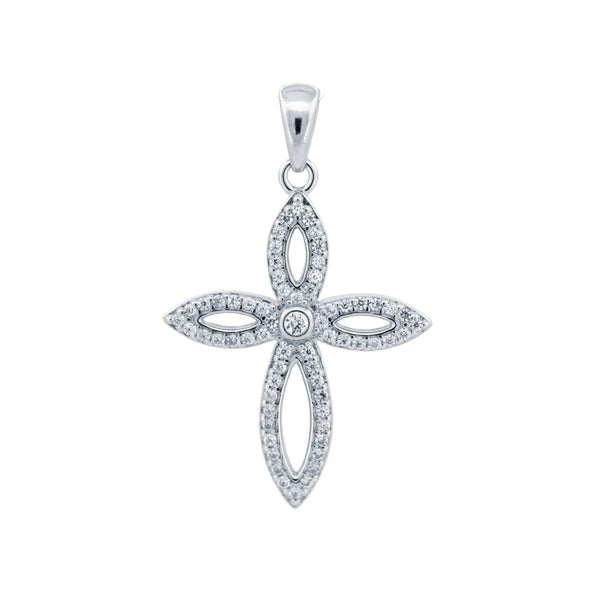Sterling Silver Cubic Zirconia Necklace - 925 Silver CZ Set Cross - by Hearts Forever Jewellers