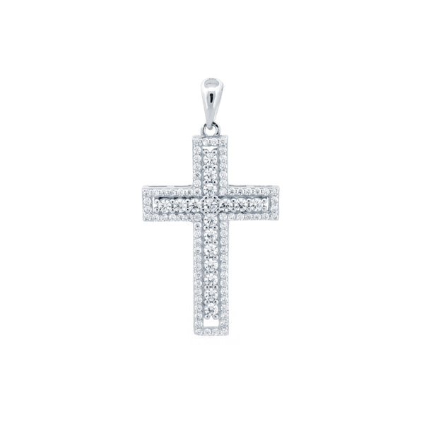 Sterling Silver Cubic Zirconia Necklace - 925 Silver CZ Set Cross - by Hearts Forever Jewellers