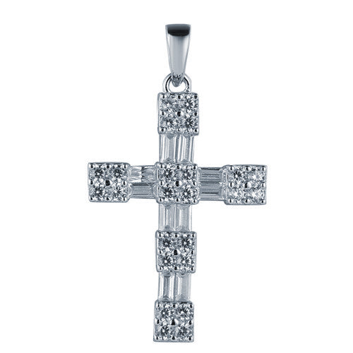Sterling Silver Cubic Zirconia Necklace - 925 Silver Rhodium Plated CZ Set Cross - by Hearts Forever Jewellers