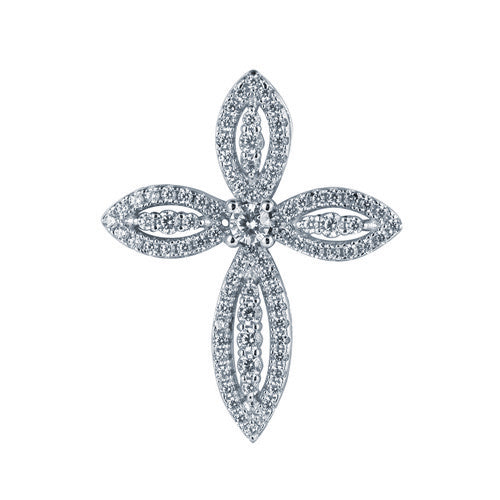 Sterling Silver Cubic Zirconia Necklace - 925 Silver Rhodium Plated CZ Set Cross - by Hearts Forever Jewellers