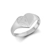 925 Silver Heart Shape Half Engraved Signet Ring