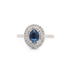 925 Silver Rhodium CZ Set Oval Cluster Sapphire Blue Centre
