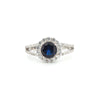 925 Silver Rhodium CZ Set Round Cluster Sapphire Blue Centre