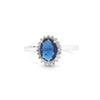 925 Silver Rhodium CZ Set Oval Cluster Sapphire Blue Centre