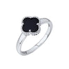 925 Silver Rhodium Clover Ring Onyx