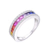 925 Silver Rhodium Plated Multi Col CZ Half Eternity Ring