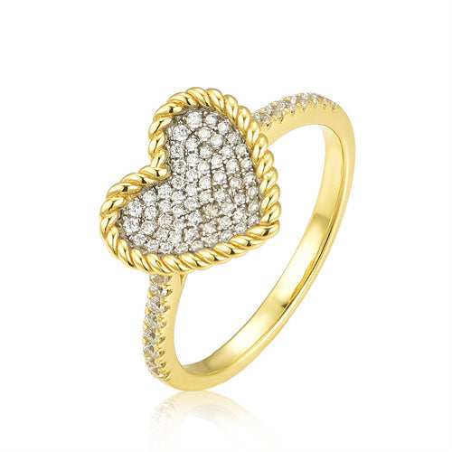 Sterling Silver Cubic Zirconia Ring - 925 Siver 14ct Gold Plated CZ Set Heart Cluster Ring - by Hearts Forever Jewellers