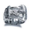 925 Sterling Silver hand finished premium weight carved buckle design ring