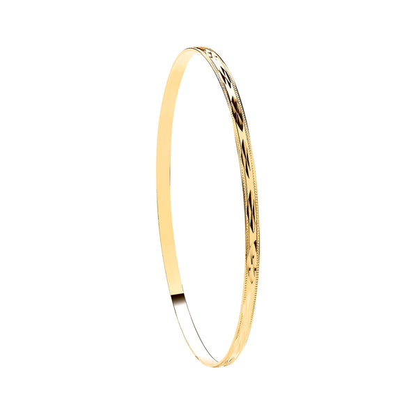 Bracelet - Y/G 3mm D/C D - Shaped Slave Bangle - by Hearts Forever Jewellers