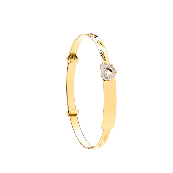 Cubic Zirconia Bracelet - Y/G Cz Heart D/C Expandable Baby Bangle - by Hearts Forever Jewellers