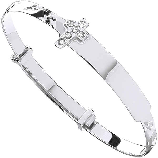 Cubic Zirconia Bracelet - W/G D/C Expandable Baby Bangle Cz Cross - by Hearts Forever Jewellers
