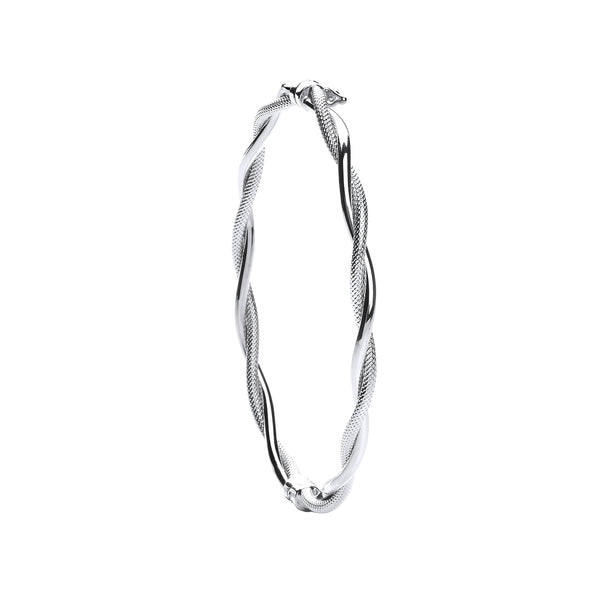 Bracelet - W/G Ribbed & Plain Tubes Twisted Bangle - by Hearts Forever Jewellers