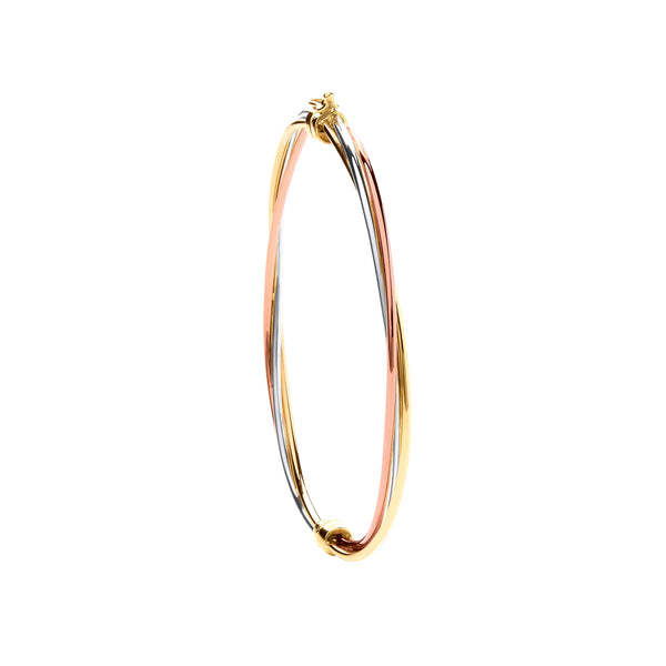 Bracelet - Y, W & R/G Hollow Tube Ladies Bangle - by Hearts Forever Jewellers