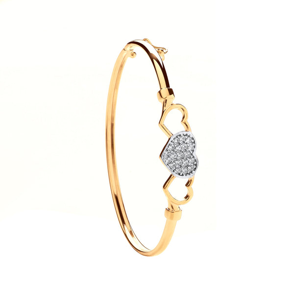 Cubic Zirconia Bracelet - Y/G Three Hearts, Cz Baby Bangle - by Hearts Forever Jewellers