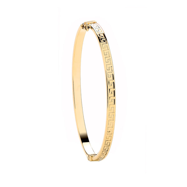Bracelet - Y/G Greek Key Ladies 4.2mm Bangle - by Hearts Forever Jewellers
