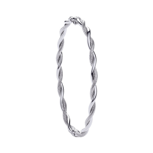 Bracelet - W/G Plain & D/C Twist Ladies Bangle - by Hearts Forever Jewellers