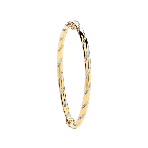 Bracelet - Y/G with W/G Glitter Stripe 4mm Twist Bangle - by Hearts Forever Jewellers