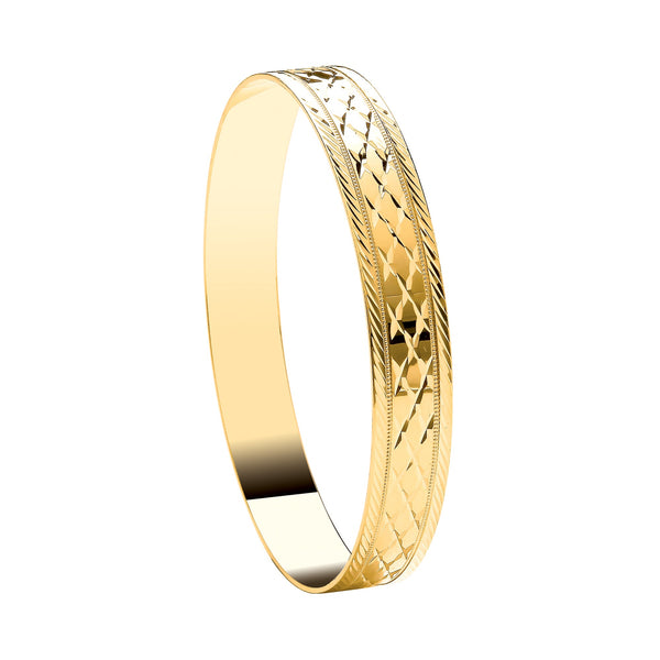 Bracelet - Y/G 10mm D/C Slave Round Bangle - by Hearts Forever Jewellers