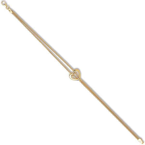 Bracelet - Y/G Two Stranded Heart Centre Ladies Bracelet - by Hearts Forever Jewellers