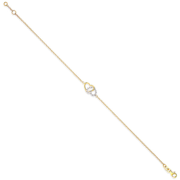 Cubic Zirconia Bracelet - Y/G Plain & Cz Hearts Ladies Bracelet - by Hearts Forever Jewellers