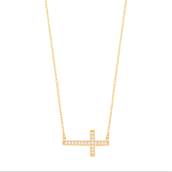 Cubic Zirconia Necklace - Y/G CZ Cross 17" Chain - by Hearts Forever Jewellers