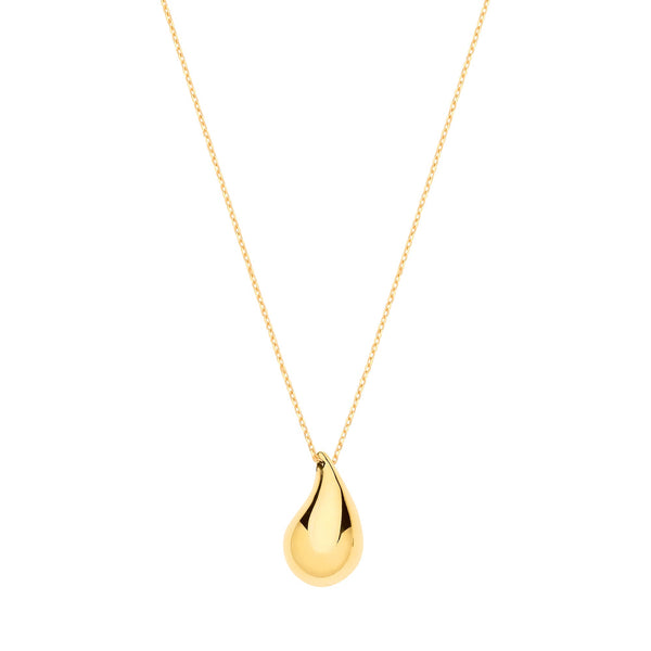 Necklace - Y/G Puffed Teardrop Pendant Chain - by Hearts Forever Jewellers
