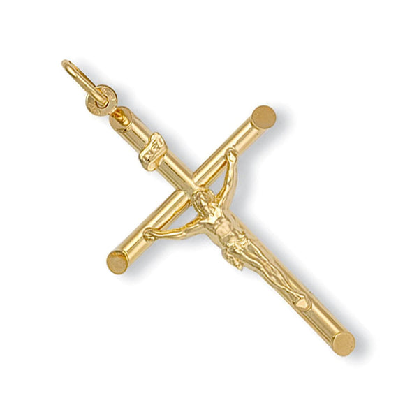 Jewellery - Y/G Round Tube Crucifix - by Hearts Forever Jewellers