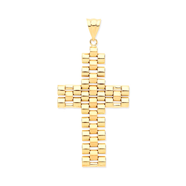 Jewellery - Y/G Fancy Link Large Cross - by Hearts Forever Jewellers