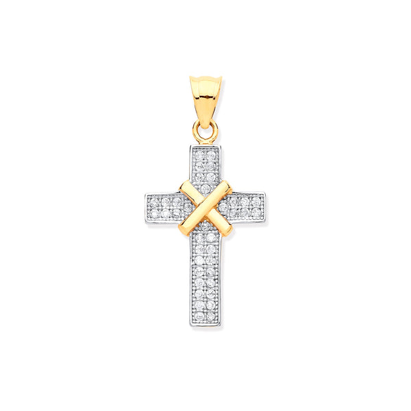 Cubic Zirconia Jewellery - Y/G with CZs Cross - by Hearts Forever Jewellers