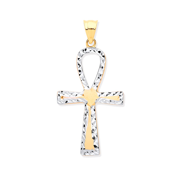 Jewellery - Y & W/G Loop Top Fancy Cross - by Hearts Forever Jewellers