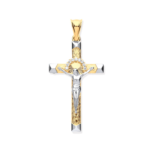 Cubic Zirconia Jewellery - Y & W/G Crucifix With CZs - by Hearts Forever Jewellers