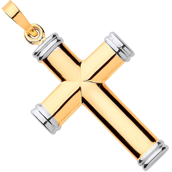 Jewellery - Y & W/G Hollow Tube Plain Cross - by Hearts Forever Jewellers