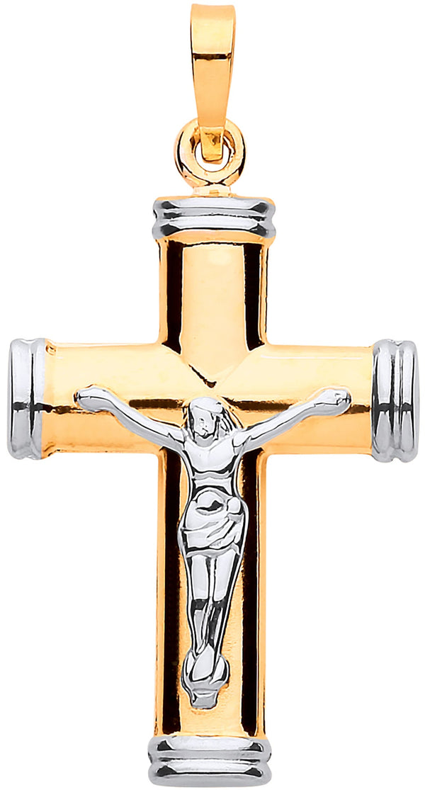 Jewellery - Y & W/G Hollow Tube Crucifix - by Hearts Forever Jewellers