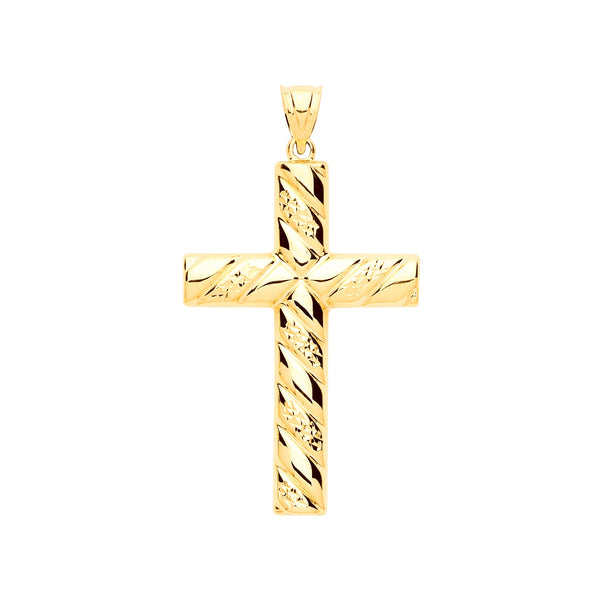 Jewellery - Y & W/G Hollow Tube Ribbed Cross - by Hearts Forever Jewellers