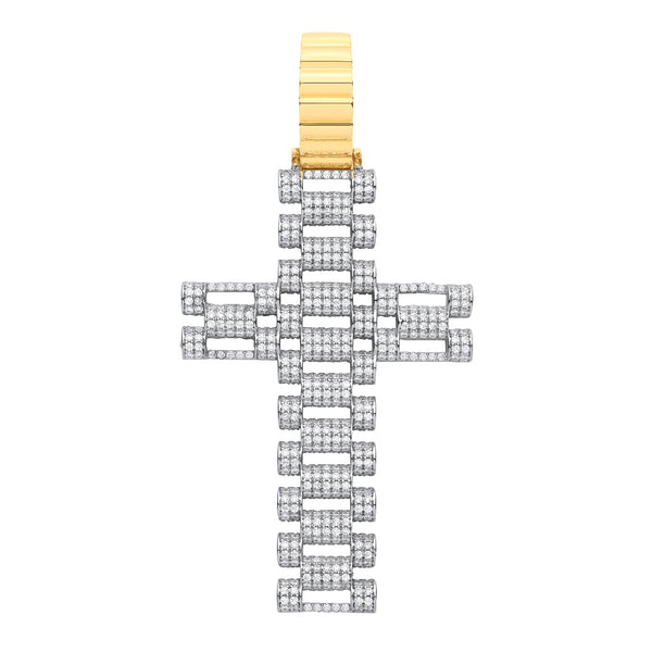 Cubic Zirconia Jewellery - Y & W/G Cz Fancy Link Large Cross - by Hearts Forever Jewellers