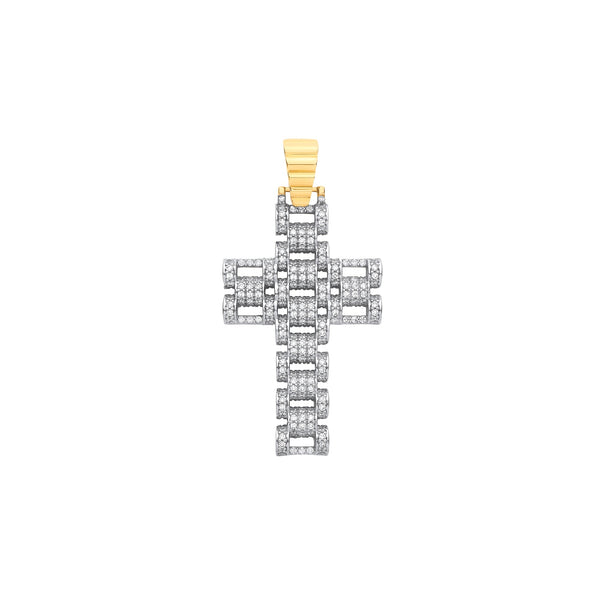 Cubic Zirconia Jewellery - Y & W/G Cz Fancy Link 55mm Cross - by Hearts Forever Jewellers