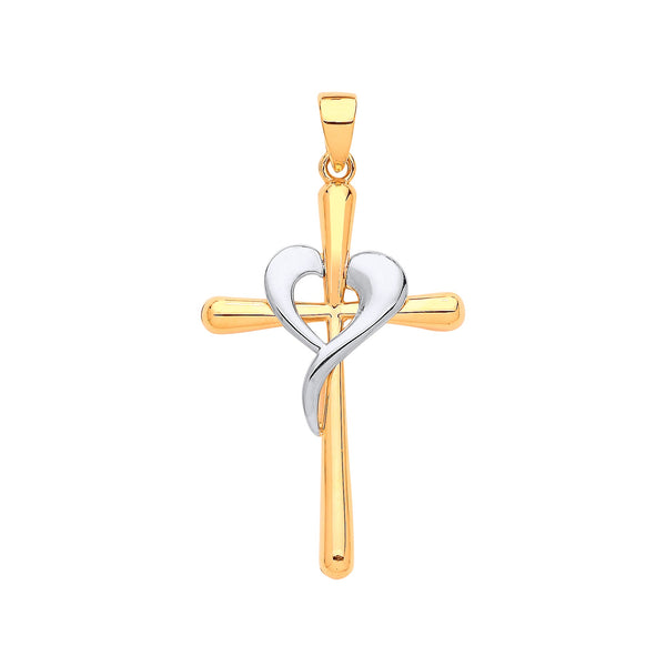Necklace - Y W/G Cross Heart Pendant - by Hearts Forever Jewellers