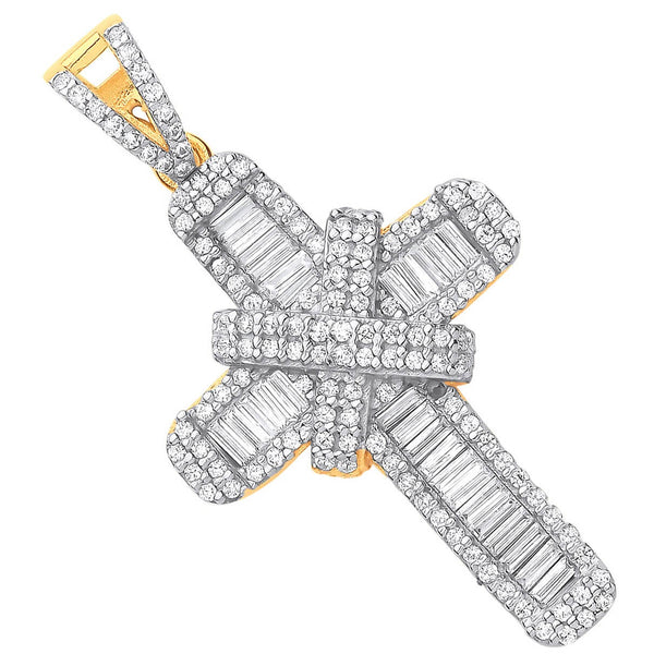 Cubic Zirconia Necklace - Y/G CZs Kiss Cross Pendant - by Hearts Forever Jewellers