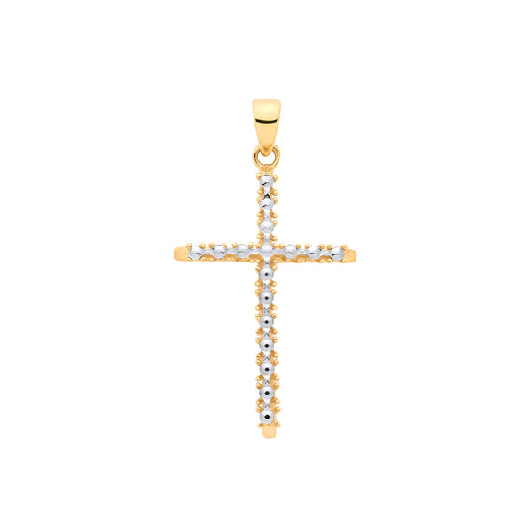 Jewellery - Y & W/G with Illusion D/C Plate Cross - by Hearts Forever Jewellers