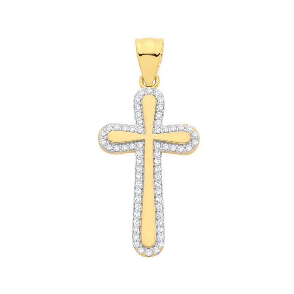 Cubic Zirconia Jewellery - Y/G Hollow CZs Cross - by Hearts Forever Jewellers
