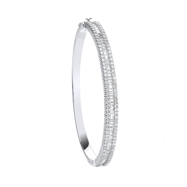 18k Yellow Gold Diamond Bracelet - 18ct White Gold 3.00ct Baguette & Brilliant Cut Diamond Half Eternity Bangle - by Hearts Forever Jewellers