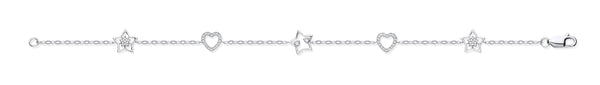 9k Yellow Gold Diamond Bracelet - 9ct White Gold 0.20ctw Hearts & Stars Diamond Bracelet - by Hearts Forever Jewellers
