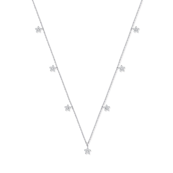 9k Yellow Gold Necklace - 9ct WG 0.27ctw 7 Florets Pendant (18in/45cm) Chain - by Hearts Forever Jewellers