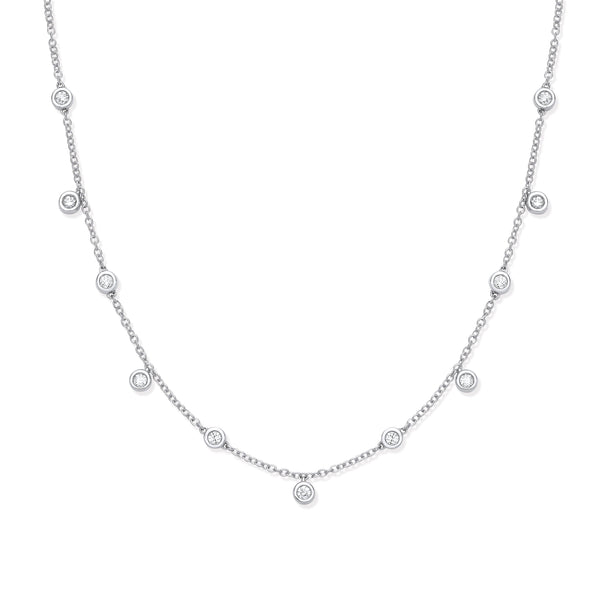 18k Yellow Gold Diamond Necklace - 18ct WG 0.33ctw Rub Over Set Diamond (18in/45cm) Chain - by Hearts Forever Jewellers