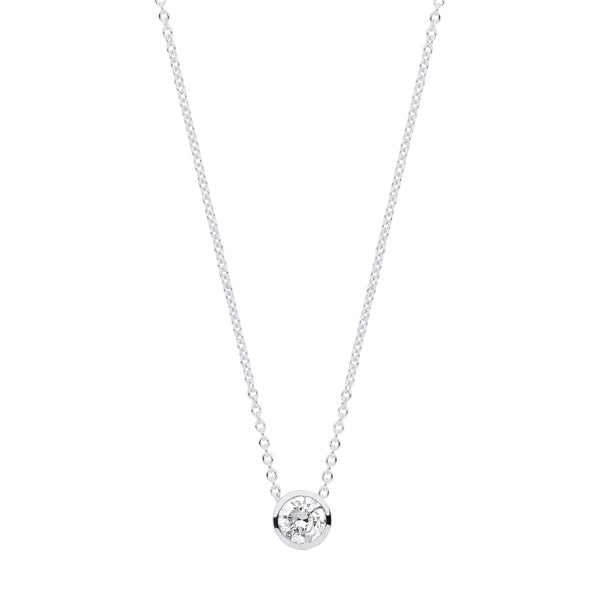 18k Yellow Gold Diamond Necklace - 18ct White gold 0.25ctw G-SI Rubover Diamond pendant (18in/45cm) Chain - by Hearts Forever Jewellers