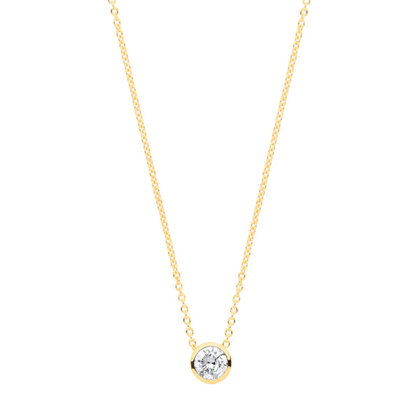 18k Yellow Gold Diamond Necklace - 18ct Yellow gold 0.25ctw G-SI Rubover Diamond Pendant (18in/45cm) Chain - by Hearts Forever Jewellers