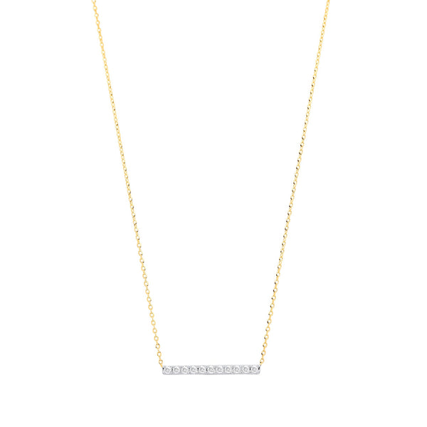 9k Yellow Gold Diamond Necklace - 9ct Yellow Gold 0.20ct Diamond Bar Necklace (chain 17") - by Hearts Forever Jewellers
