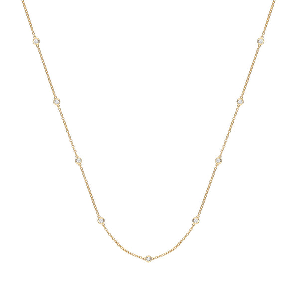 9k Yellow Gold Diamond Necklace - 9ct Yellow Gold 0.50ct Rubover Diamond Chain (18in/45cm) - by Hearts Forever Jewellers