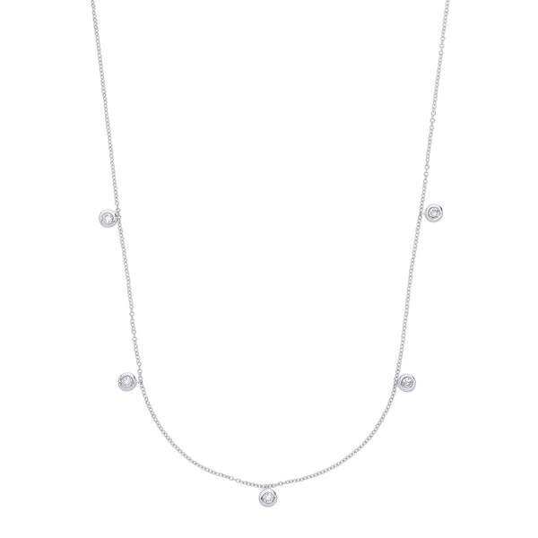 9k Yellow Gold Diamond Necklace - 9ct White Gold Rub-Over 0.25ctw Diamond (18in/45cm) Chain - by Hearts Forever Jewellers